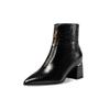 Botines de Punta Europea y Americana para Mujer, Botas de Piel de Vaca Negra para Mujer, Botas Nuevas de Tacón Alto Grueso de Año Nuevo, Botas de Moda, Botines de Cuero Pequeños