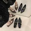 Zapatos Mary Jane de Moda Otoño Puntiagudos con Tacón Grueso Versátiles de Correa Única 2026 Zapatos Planos para Mujer para Ir al Trabajo Zapatos para Mujer con Cordones