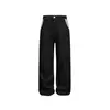 Ouswe Jeans Negros de Bolsillo a Cuadros Retro Americano Pantalones Rectos de Pierna Ancha Ropa de Hombre de Moda Rk169