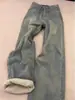Jeans Gruesos con Forro de Polar Talla Plus para Mujer, Invierno, para Figuras Curvilíneas, Sueltos de Cintura Alta Adelgazantes de Pierna Recta Pierna Ancha