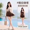 Traje de baño talla grande para mujeres ligeramente rellenitas, diseño conservador, efecto adelgazante, cubre el abdomen, estilo vestido de una pieza, talla grande, cubierta protectora solar, conjunto de dos piezas