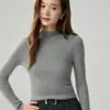 Novidades Outono/Inverno~100% Cashmere Feminino Gola Alta Malha Base Moda Slimming Manga Longa Top