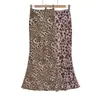 Deslumbrante saia com estampa de leopardo para mulheres, saia longa elegante de chiffon estilo evasê para o verão, saia sereia sexy justa ao corpo
