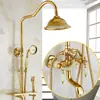 Conjunto de Chuveiro Estilo Europeu Todo em Cobre com Chuveiro de Ouro, Jade Verde e Mármore, Torneira Antiga e Misturador Retro