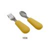 Tenedor y Cuchara de Acero Inoxidable con Mango Corto de Silicona Más Vendidos Transfronterizos, Tenedor de Silicona de Grado Alimenticio, Tenedor y Cuchara de Entrenamiento para Comer para Niños Bebés