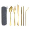 Set de cubiertos portátiles de acero inoxidable 1010 transfronterizo, cuchillo, tenedor y cuchara, para viajes al aire libre, cuchillo, tenedor y cuchara, juego de 8 piezas con pajita