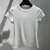 Super Confortável e Macia~ Cor Sólida Simples Versátil Casual de Verão Elástica Slim Fit Gola Redonda T-shirt de Manga Curta de Algodão Tencel para Mulheres