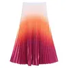 Falda Plisada con Gradiente de Colores Inspirada en el Diseño de Feiyuan para Mujer, Nuevo Estilo Primavera/Verano con un Toque de Lujo, Falda Midi Acampanada Versátil y Elegante