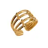 Anillo Abierto Hidráulico de Moda Transfronterizo con Líneas Irregulares Geométricas de Acero de Titanio Anillo Abierto de Moda para Hombres y Mujeres