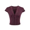 T353-2026 Estilo Nuevo Primavera/Verano Top Casual de Puro Deseo con Cuello en V para Mujer, Camiseta Sexy de Manga Corta Ajustada