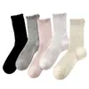 Calcetines de Malla de Corazón Calados Finos de Verano para Mujer, Estilo Coreano Puño Burbuja Bloque de Color Tubo Medio Algodón Encaje Calcetines Holgados