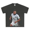 Camiseta con Estampado Digital Cruzado Jude Bellingham Retro Americano Holgada Hombro Caído Cuello Pequeño