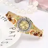 Relógio de Pulso Feminino Vintage Fashion Flor 3D Cloisonné Pulseira de Moda Feminina Relógio de Quartzo
