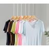 [Hengjia YP] Camiseta de Tencel y Lana Cepillada Cómoda Verano 2025 para Mujer Cuello Pico Hombro Delgado Tejido Manga Corta