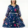2026 Amazon TEMU Europeo y Americano Tallas Grandes Primavera/Verano Vestido Elegante Largo para Mujer Cuello Redondo Estampado Manga Larga