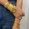 Pulseira Silenciosa Europeia e Americana de Aço Inoxidável Exagerada Dourada Senso Avançado Pulseira de Abertura Aço Titânio Joias de Mão Pulseira Transfronteiriça