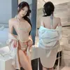 Fan Lei Ropa Íntima Sexy Banda para el Vientre Sexy de Mujer Deseo Puro Tentación Pijama de Casa Uniforme Set de Bata Qqnyd034