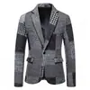 Traje de hombre estilo retro europeo y americano con retazos irregulares, con patrón de espiga, diseño de un solo botón y corte slim, disponible en tallas europeas