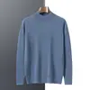 Suéter de alta qualidade, imitação de cashmere 100% puro masculino, gola alta discreta, malha casual de negócios para outono e inverno, camisa base de cor sólida