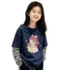 Camiseta de manga larga para niña, nuevo estilo otoño 2026, algodón puro, top a rayas elegante para niños, camiseta básica casual para niños mayores