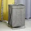 Cesta Nórdica Simple para Ropa Sucia de Algodón y Lino para el Hogar, Soporte Plegable, Impermeable para el Baño, Cesta de Tela