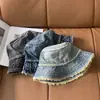 Chapéu de pescador jeans vintage lavado com borda desfiada estilo japonês para homens e mulheres, adequado para o trajeto diário, faz o rosto parecer menor, chapéu bucket casual versátil