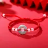 Pulsera de cuerda roja con colgante luantong de cuentas de jade natural de la suerte, estilo étnico tejido a mano, moda para hombre y mujer