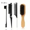 Conjunto de Pentes para Cabelo Transfronteiriço Madeira Maciça Escova para Barba Pente com Cauda Pontiaguda Pincel Duplo para Sobrancelhas Pente de Três Fileiras Ferramenta para Pentear Cabelo Pentear Cabelo Macio