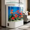 Nuevo acuario de cristal ultra transparente, tamaño mediano a grande, para uso doméstico en la sala de estar, montado en la pared, acuario de forma curva, no necesita cambios de agua, tanque grande curvo de pie