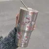 Taza de Hielo Explosivo Matón Hogareña Gran Capacidad Termo de Acero Inoxidable 304 Grado Alimenticio Alto Valor de Color Estudiante Femenina Novia Taza con Popote