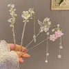 Accesorios para el cabello con flores antiguas para mujer, horquilla para el cabello con flor de cerezo de primavera y verano, horquilla con borlas para caminar Hanfu de alta calidad, horquilla para el cabello, horquilla para cheongsam