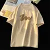 Camiseta Retro Americana Verde Militar de Gamuza para Hombre de Manga Corta de Verano Marca de Tendencia Ropa para Hombre Estilo Hong Kong Pesado Camiseta Holgada de Media Manga