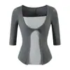 Camiseta de manga tres cuartos para mujer con look de dos piezas estilo coreano, nuevo diseño de otoño, top interior ajustado y adelgazante