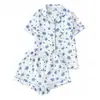 Europa 2026 Verano Conjunto de Pijama de Burbuja Crepé para Mujer Manga Corta Simple Azul Ropa de Casa Venta Directa de Fábrica