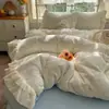 2026 Nova Classe A Grau Mãe e Bebê Outono e Inverno Quente Estampado Leite Fleece Doce Estilo Renda Conjunto de Quatro Peças Estilo Princesa de Casa