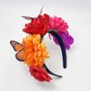 Novo mexicano nupcial férias cabelo banda simulação rosa borboleta grinalda cabeça fivela halloween maquiagem headwear