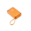 Mini power bank transfronteiriço com carregamento rápido e cabo embutido, grande capacidade de 20000mAh, fonte de alimentação móvel portátil e compacta no atacado