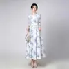 Vestido de Noche Transfronterizo Europeo y Americano con Estampado Floral y Dobladillo Amplio, Ropa de Alta Gama para Madres, Vestido para Banquetes de Boda, Adecuado para el Uso Diario y Fiestas