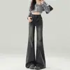 Jeans Negros y Grises Micro-Acampanados para Mujer 2025 Tendencia Versátil Nuevo Otoño e Invierno Cintura Alta Corte Delgado Petite Pantalones Acampanados