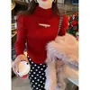 Camiseta base de punto para mujer con cuello semialto y diseño calado para otoño e invierno, suéter blanco elegante, nuevo top de punto ajustado 2026