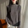 Suéter de Tricô Lantejoula Gola Alta Meia-Boca Novo Outono/Inverno 2026 para Mulheres, Camada Interna Quente Casual de Manga Longa, Top Cinza Tendência