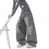 Calça jeans retro americana com estampa de estrelas e barra curva para homens e mulheres, marca da moda outonal, design desconstruído microflare, calça de perna larga comprimento total