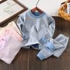 Outono e inverno para crianças de lã de seda roupas de outono calças de outono listradas terno desossado médio e grande roupas quentes para meninos e meninas