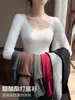 Camiseta básica acanalada de algodón hecha a medida OEM para mujer, estilo de principios de otoño, escote grande estiloso, camiseta de manga larga, top interior ajustado