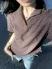 Camisa Polo de Punto para Mujer Manga Corta Estilo Old Money Marrón, Ajuste Relajado de Verano, Camiseta de Hombro Normal, Manga Media Cleanfit