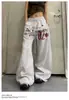 Pantalones deportivos casuales de pierna ancha con cordón y estampado de letras, estilo callejero americano, para hombres y mujeres, corte holgado para baile y deportes
