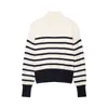 Moda para Mujer 2026 Europeo y Americano Casual Cuello Alto Manga Larga Rayas Suéter de Punto A37375 AliExpress