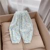 Pantalones de Playa para Niños Estilo Vintage Floral Verano Protección Solar Pantalones Versátiles Anti-mosquitos Niñas Verano Estampado Cintura Media-alta