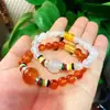 Pulsera de Ágata Calcedonia con Mantra de Seis Palabras, Círculo Único de Perlas Redondas de 8 mm para Mujer, Pulsera de los Cinco Elementos y Seis Palabras, Suministro para Transmisión en Vivo