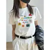Tamanho Grande Divertido Estampado em Desenho Animado Solto Manga Curta Feminino Verão Design Versátil Gola Redonda Top Ombro Algodão Camiseta